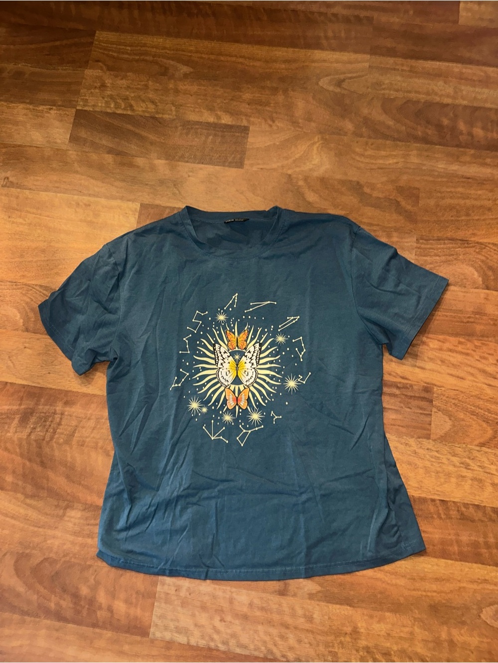 Blue Shein Womens Short-Sleeve Tee with Celestial Sunburst Graphic